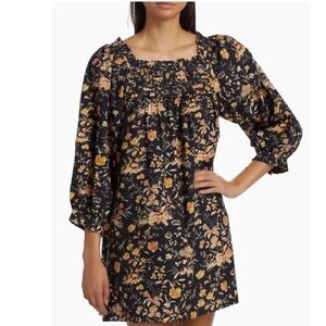 Doen 100% organic cotton babydoll floral mini dress in navy NEW NWT